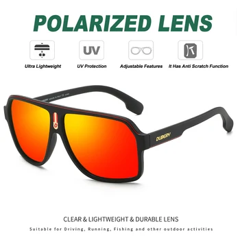 DUBERY Kare Pilot Polarize Güneş Gözlüğü Erkekler Ayna Sürüş Shades Erkek Retro güneş gözlüğü Erkekler Için TAC Lens Gözlük Oculos CE 1