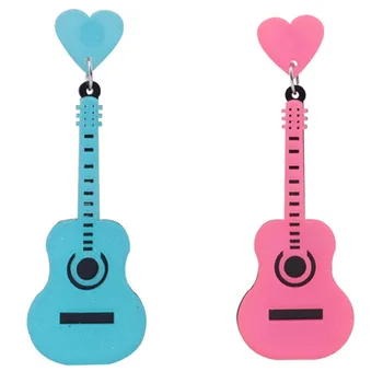 FishSheep 2021 Kişilik Glitter Gitar Akrilik Damla Küpe Kadınlar İçin Büyük Vintage Müzik Aletleri moda takı Hediyeler