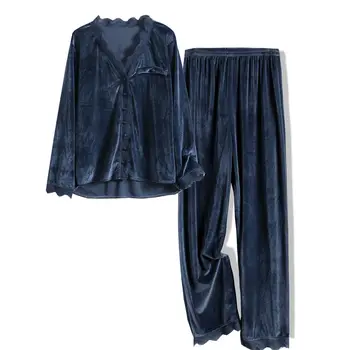 2022 Bahar Yeni Moda Rahat Rahat Pijama Takım Elbise Kadın Kalınlaşmış Gecelik Uzun Kollu Pantolon İki Parçalı Set