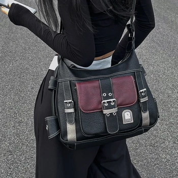 Y2K Lüks Tasarımcı Çanta Vintage PU deri omuz çantası Tote Kadınlar Hip Hop askılı çanta Büyük Kapasiteli Banliyö Çantası Kadın