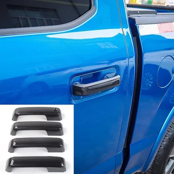 -2020 Ford F150 Siyah Karbon Fiber Baskı Görünüm 4 Kapı Kolu Kapakları F-150 Araba Aksesuarları
