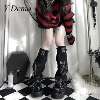 Y Demo Gotik Fermuar Zincirleri kadın bacak ısıtıcısı Punk Sapanlar Kaya Çizmeler Çorap El Yapımı