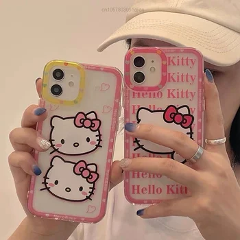 Sanrio Karikatür KT Hello Kitty Kedi İphone 13 12 Pro Max 11 telefon kılıfı X XS XR Kadın 7 8 Artı Şeffaf Şeffaf Kapak Kız Kadın