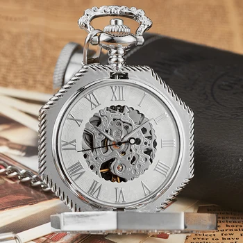Mekanik cep saati Antika Steampunk İskelet Romen Rakamı Reloj Fob Zincir Kolye El sarma Erkekler Mechanisch zakhorloge 0