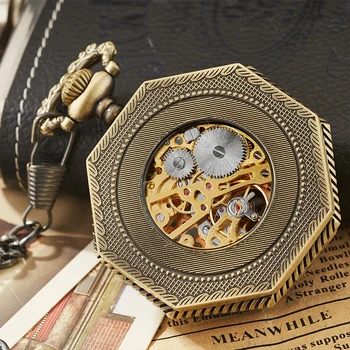Mekanik cep saati Antika Steampunk İskelet Romen Rakamı Reloj Fob Zincir Kolye El sarma Erkekler Mechanisch zakhorloge 2