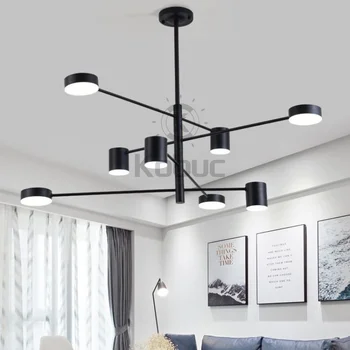 Kobuc Modern Moda Dönebilen Uzun Led Tavan Asma Avize İşık Lambası Siyah Altın Salon Mutfak Oturma Odası Yatak Odası