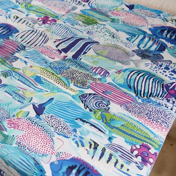 Baskılı Simi Balık Baskı pamuk ve Keten Kumaş metre Retro Vintage dikiş el sanatları pamuklu kumaş 50*150cm