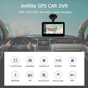 7 inç Araba Navigator Kamyon GPS Navigasyon Android Sat nav ücretsiz haritalar Araç Sürüş Kaydedici 1080 P DVR 16 GB+768 MB Ters Kamera 5
