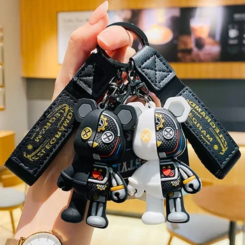 Karikatür Komik Yarım Kafatası Vücut robot Mekanik Ayı Anahtarlık Moda Punk Hayvan Anahtarlık Araba Çanta Kolye anahtar zincirleri Çift Hediye