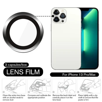 3 adet Kamera Lens Koruyucu iPhone 13 Pro / Max Metal Koruma Halkası Temperli Cam Filmi Koruyucu Kapak Telefon Aksesuarı