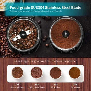 Gevı Elektrikli Kahve Değirmeni Paslanmaz Çelik Bıçak Değirmeni Kahve Espresso Latte Mochas Gürültüsüz Kullanım Siyah GECGI140-U