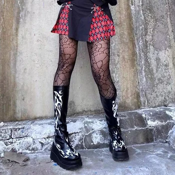 Kadın Platformu Çizmeler Siyah Gotik Tarzı Serin Punk Motosiklet Çizmeler Kadın Takozlar Topuklu Uyluk Yüksek Çizme Kadın Ayakkabı Büyük Boy 43 5
