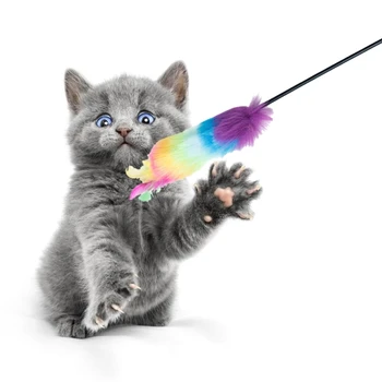 5 Adet Kürklü İnteraktif Kedi Oyuncak Tüylü Gökkuşağı Kısa Sopa İnteraktif Kedi Oyuncak Yavru Oyun Teaser Değnek Pet Malzemeleri