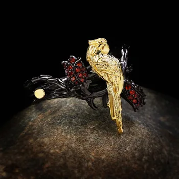 S925 gümüş Yüksek kaliteli Papağan kapalı halka ıki ton siyah altın kaplama yüzük kadınlar ıçin düğün nişan yüzüğü takı hediye
