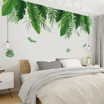 Ev Tropikal Orman Yeşil Yapraklar Duvar Sticker Dekorasyon Oturma Odası Restoran Sahil Bitki Yutmak Sanat duvar resmi Çıkartması