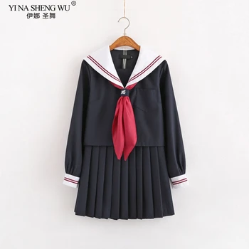 4 adet Anime okul üniforması Cosplay Kostüm Japon Kore Kız Öğrenci Donanma Denizci JK Üniforma Öğrenci Üst + Pilili Etek + Kravat Setleri