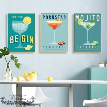 İskandinav Mojito Martini Kokteyl soğuk çay Tuval Boyama Retro Likör Posteri Renkli meyve şarabı duvar sanat resmi Mutfak Bar için