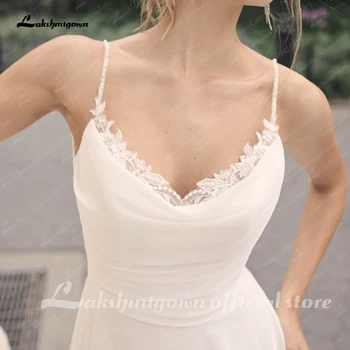 Lakshmigown Şifon Plaj düğün elbisesi 2023 Spagetti Sapanlar Özel Durum Backless Beyaz Uzun gelinlikler Yeni Mariage