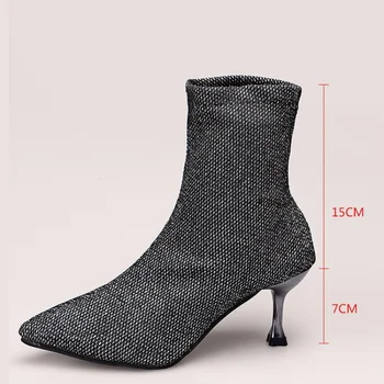 Moda Botları 2022 Trend Streç Çizmeler Yüksek Topuk Sivri Burun kadın ayakkabısı Açık Kısa Bayanlar Ayak Bileği Çorap Çizmeler