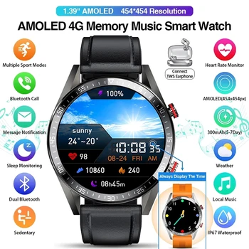 Yeni 454 * 454 Tam dokunmatik ekranlı akıllı saat Erkekler Kadınlar Her Zaman Ekran Zaman spor Bluetooth Çağrı Yerel Müzik Smartwatch Adam + Kutu