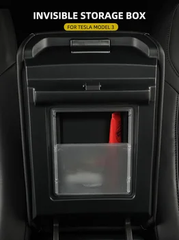 Araba Aksesuarları Tesla Modeli 3 Y Kol Dayama Gizli saklama kutusu Organizatör Konteynerler Şeffaf telefon anahtarı Tutucu Oto Ürünleri 0