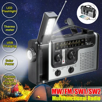 Taşınabilir Güneş Radyo Alıcısı Powered El Krank Hava Radyo AM FM SW1 SW2 Çok bantlı acil durum ışığı ve LED Okuma 4