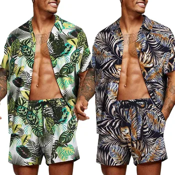 Hawaiian Moda Erkek Tropikal Baskı Kısa Kollu Üstleri Rahat Çiçek Gömlek Plaj Gömlek Takım Elbise 2022 Yeni Yaz Erkek Setleri 1
