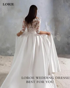 LORIE Prenses düğün elbisesi Üst Dantel Aplikler Gelin Elbiseler 3/4 Uzun Kollu Düğün Parti Elbise İle Cep