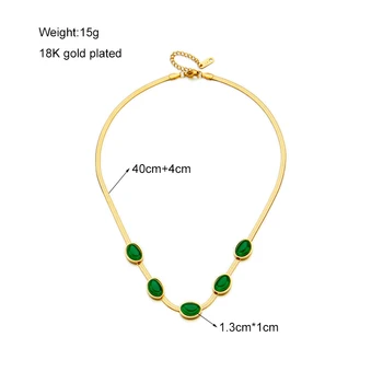 MEYRROYU 316L Stainless Steel Green Stone Jade Snake Chain Collar Necklaces For Women Party Gift New бижутерия для женщин Bijoux 0