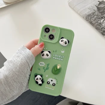 3D Sevimli Panda Kamera Koruma Telefon Kılıfı İçin iPhone 13 12 11 Pro Xs Max XR X 6 7 8 Artı Renk Yumuşak Silikon TPU iPhone Kılıfları