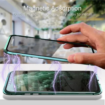 Metal Manyetik Adsorpsiyon Flip Case iPhone 14 13 12 11 Pro XS MAX XR 8 7 Artı Şeffaf Çift Taraflı Cam Mıknatıs Durumda