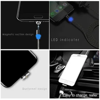 Manyetik Kablo aydınlatma 2.4 A Hızlı Şarj mikro USB Kablosu C Tipi Mıknatıs Şarj Cihazı 1M Örgülü Telefon Kablosu iPhone Xs için Samsung Tel 4