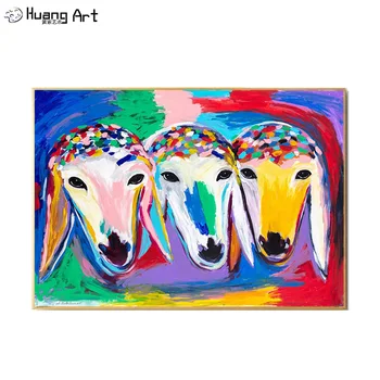 El yapımı Üç Koyun Kafası Yağlıboya Oturma Odası Dekor için Tuval üzerine M. Kadishman Modern Koyun Renkli Hayvan Ünlü Tablolar