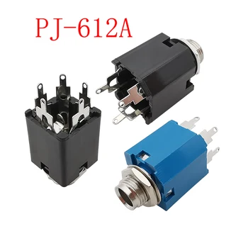 PJ-612A 6.35 mm Kulaklık Jakı PJ612A 1/4 İnç 3pin 5pin Ses Mikrofon Dişi Soket Paneli Montaj Konnektörü Somun ile Mavi / Siyah