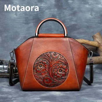 MOTAORA Vintage İnek Derisi Lüks tasarımcı çantaları Yüksek Kalite 2022 Çanta Kabartmalı Hakiki Deri Kadın Çantası Yeni omuz çantaları