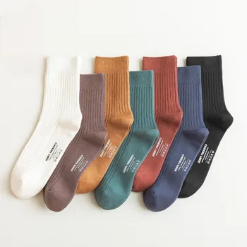 2022 İlkbahar ve Sonbahar İş erkek 6 renkli Pamuklu Çift İğne Rahat Çorap Nefes Orta tüp erkek Pamuklu Çorap