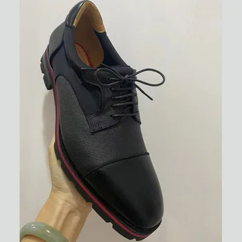 Siyah Yılan Derisi makosen ayakkabı Adam Sivri Burun Yumuşak Gerçek Deri Parti Dantel Up Kalın Alt Ayakkabı Adam moda Elbise Ayakkabı