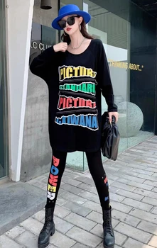 220862 Harajuku Tarzı kadın Sonbahar Yeni Tayt Yüksek Bel Mektup Baskı Elastik İnce Dış Giyim Kalem Pantolon 3