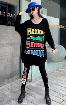 220862 Harajuku Tarzı kadın Sonbahar Yeni Tayt Yüksek Bel Mektup Baskı Elastik İnce Dış Giyim Kalem Pantolon 4