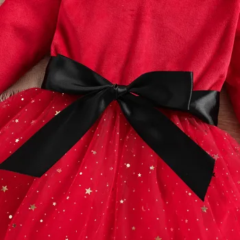 Çocuk Kız Noel Prenses Elbise Sonbahar Kış Giysileri 2022 Uzun Kollu Yuvarlak Kafa Bandı Boyun Ekose Baskı Örgü Yüksek Bel Elbise