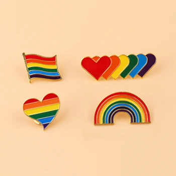 Gökkuşağı Kalp Eşcinsel Gurur Pimleri Bayrağı Emaye Pin LGBT Gökkuşağı Çizgili Kalp Şeklinde yaka iğneler Gurur