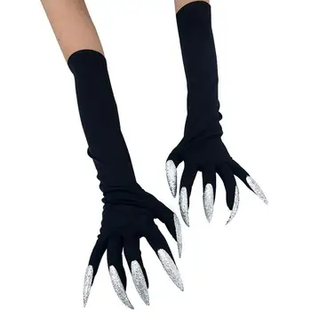 Serin Cadılar Bayramı Eldiven Uzun Hayalet Pençe Giyinmek Eldiven Moda Siyah Uzun Çivi Cosplay Cadılar Bayramı Komik Eldiven
