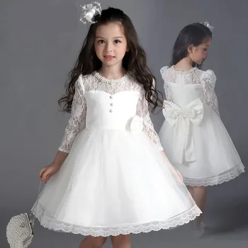 Genç Bebek Kız Prenses Dantel Tutu Elbise zarif Uzun Kollu Elbise Bebek Kız düğün elbisesi Çocuklar Parti Vestidos Bebek Giysileri