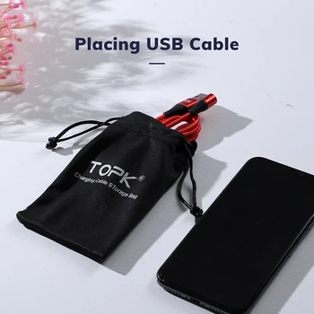 TOPK J03 taşınabilir güç kaynağı kılıfı Telefon Kılıfı için USB şarj aleti USB kablolu telefon saklama kutusu Cep Telefonu Aksesuarları 100 * 30mm 5