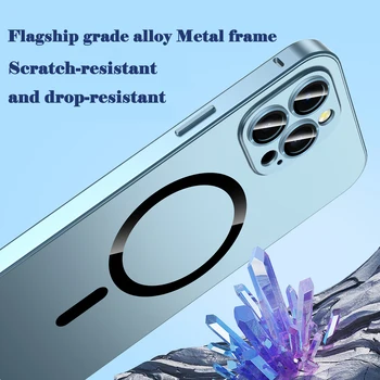 Metal Manyetik Mat iphone için kılıf 12 13 14 Pro Max 14 Artı Cam lens İçin Alüminyum Alaşımlı Çerçeve Magsafe Kablosuz Şarj Kapağı 0