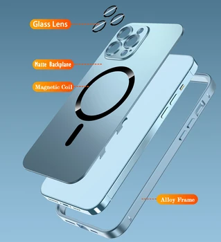 Metal Manyetik Mat iphone için kılıf 12 13 14 Pro Max 14 Artı Cam lens İçin Alüminyum Alaşımlı Çerçeve Magsafe Kablosuz Şarj Kapağı 3