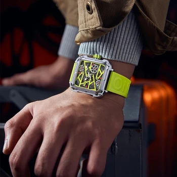 ONOLA ON3831 Moda erkek saati Lüks İçi Boş Tam Otomatik mekanik saatler Erkekler Silikon Bant Su Geçirmez Kol Saati