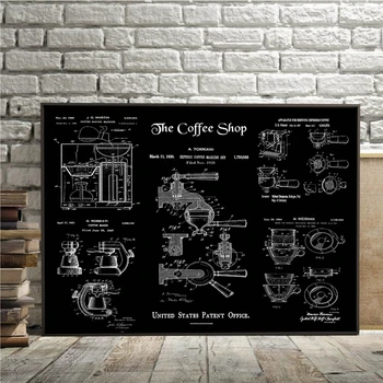 Kahve Patent Tuval Poster Barista Hediye Kahve Dükkanı Dekor Kahve Baskılar Kahve Severler Hediyeler Vintage Sanat Boyama Duvar Resmi
