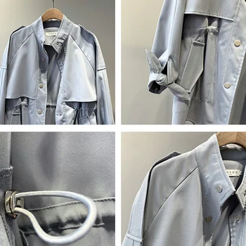 2022 Bahar Trençkot Kadın Streetwear Polyester Mandarin Yaka Tek Göğüslü Sonbahar Rahat Kadın Palto Giyim