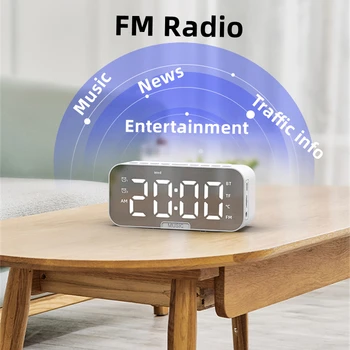 Dijital alarmlı saat Saat Ayna Yüzey bluetooth hoparlör Elektronik Saat Büyük Ekran FM Radyo ile Yatak Odası Ofis için 0